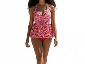 NEW DRAPER JAMES summer picnic halter swim top in poppy red floral